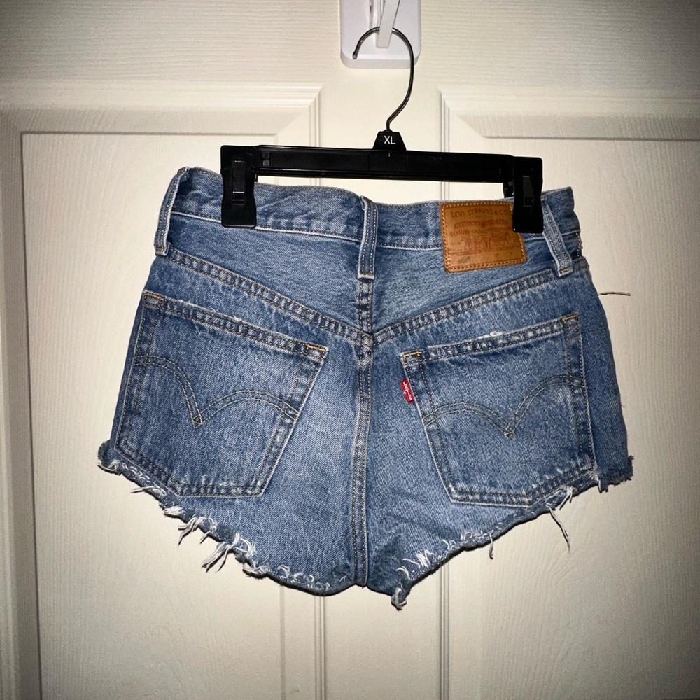 Levi's premium denim button fly Distressed Blue 501 Jean Shorts 25
